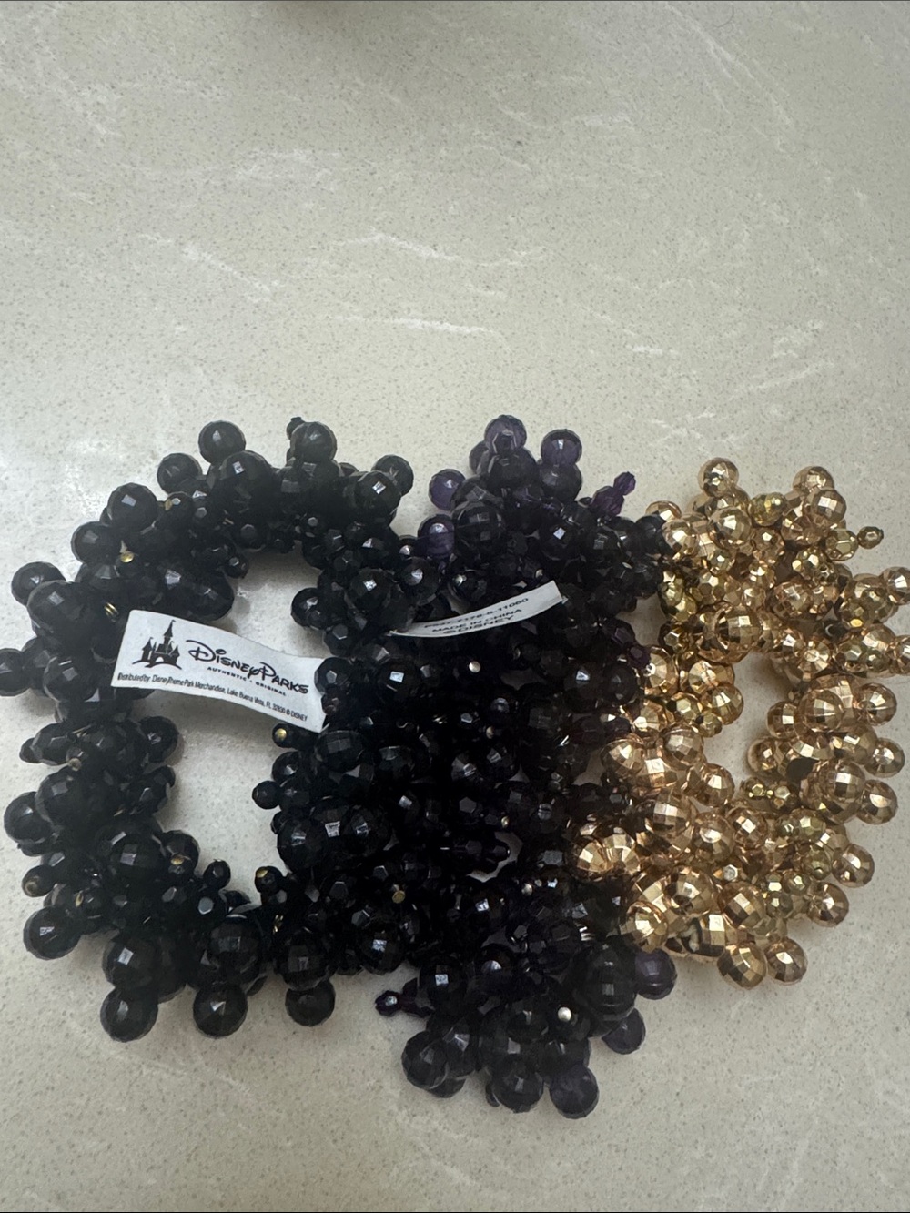 Vintage Set 3 Disney Parks 2 Black & 1 Gold Beaded Bracelet These are 15yrs old